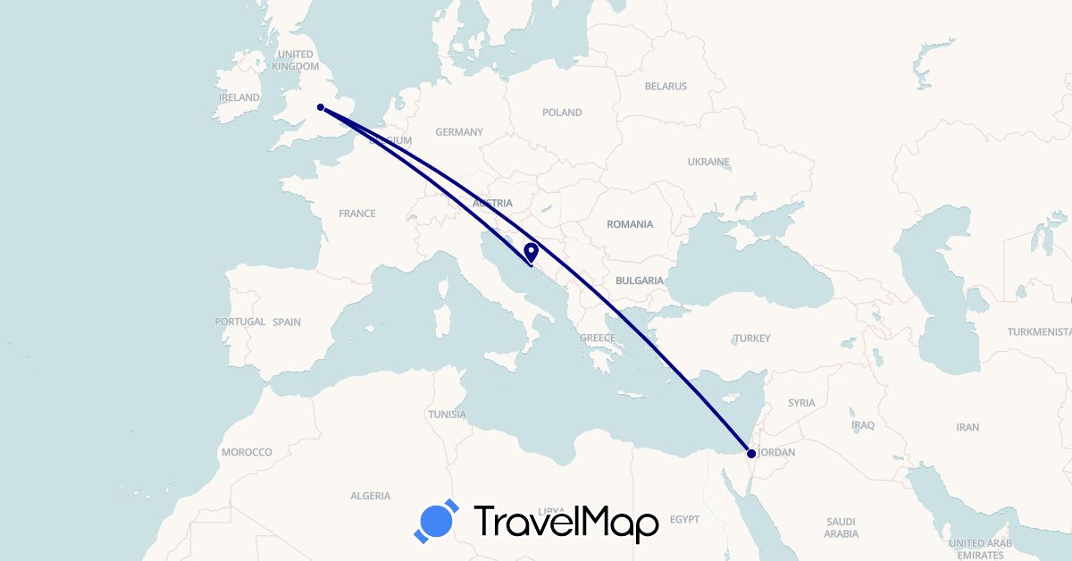 TravelMap itinerary: driving in United Kingdom, Croatia, Israel (Asia, Europe)